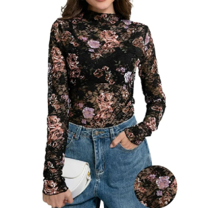 MINTREUS Lace Top with Long Sleeves